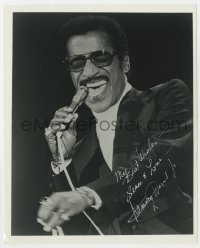 3d966 SAMMY DAVIS JR signed 8x10 REPRO still 1980s great close up singing into microphone!