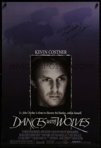 3d006 DANCES WITH WOLVES signed DS 1sh 1990 by star/director Kevin Costner, cool buffalo image!