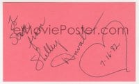 3d388 SHELLEY DUVALL signed 3x5 index card 1982 it can be framed & displayed with a repro!