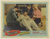 3d145 INVISIBLE INVADERS signed LC #3 1959 by John Agar, who's crazy & wearing a straitjacket!