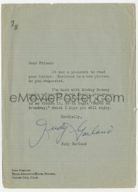 3d223 JUDY GARLAND letter 1941 sent to fans who wrote to her, with secretarial signature!