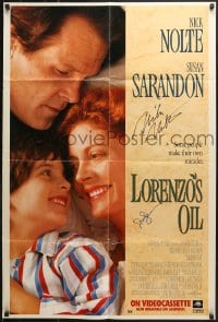 3d171 LORENZO'S OIL signed 27x40 video poster 1992 by BOTH Nick Nolte AND Susan Sarandon!