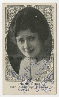 3d409 IRENE RICH signed 2x3 cigarette card 1920s great smiling portrait, Star in Goldwyn Pictures!