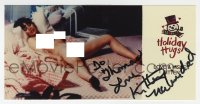 3d411 KITTEN NATIVIDAD signed 4x7 Christmas card 1970s completely nude laying in bed, Holiday Hugs!