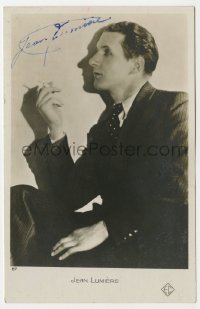 3d299 JEAN LUMIERE signed French 4x6 postcard 1930s great smoking portrait of the French singer!