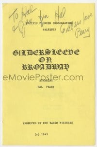 3d103 HAROLD PEARY signed program 1943 when he was starring in Gildersleeve on Broadway!