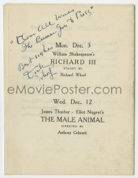 3d112 RICHARD WHORF signed stage play program 1940s when he appeared in Shakespeare's Richard III!