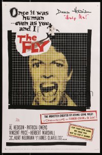 3d036 DAVID HEDISON signed 11x17 REPRO poster 2000 great image of the one-sheet for The Fly!