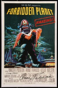 3d037 FORBIDDEN PLANET signed 11x17 REPRO poster 2001 by BOTH Warren Stevens AND Anne Francis!