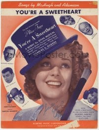 3d166 ALICE FAYE signed sheet music 1937 she sang the title song for You're a Sweetheart!