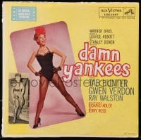 3d051 GWEN VERDON signed 2x5 cut magazine page 1980s glued to 1958 Damn Yankees soundtrack record!