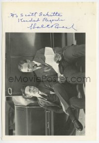 3d717 HAL ROACH signed 6x8 cut book page 1970s great image of the legendary film producer!