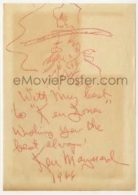 3d726 KEN MAYNARD signed 5x7 cut album page 1966 he also drew a picture of a cowboy!