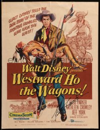 3d056 WESTWARD HO THE WAGONS signed WC 1957 by Kathleen Crowley, great art of cowboy Fess Parker!