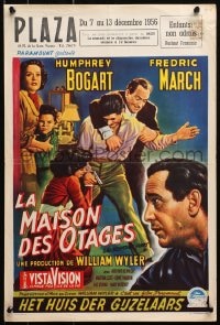 3f340 DESPERATE HOURS Belgian 1955 Humphrey Bogart attacks Fredric March from behind, William Wyler