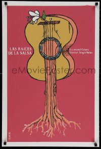 3f179 LAS RAICES DE LA SALSA silkscreen Cuban 1993 Coll art of guitar plant from music documentary!
