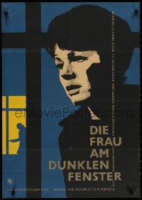 3f472 DIE FRAU AM DUNKLEN FENSTER East German 23x32 1962 art of Marianne Koch & man w/gun!