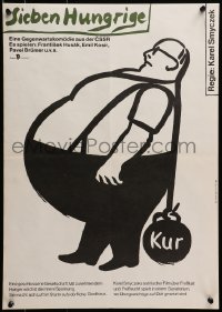 3f524 SEDM HLADOVYCH East German 16x23 1989 wacky Gernot Brandt art of man with ball & chain!