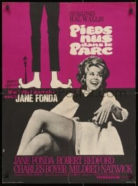 3f649 BAREFOOT IN THE PARK French 23x31 1967 art of Redford's feet & image of sexy Jane Fonda!