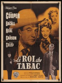 3f653 BRIGHT LEAF French 24x31 1950 great romantic close up of Gary Cooper & sexy Lauren Bacall!