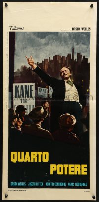 3f812 CITIZEN KANE Italian locandina R1966 different art of Orson Welles campaigning!