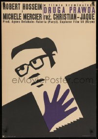 3f449 SECOND TWIN Polish 23x33 1968 cool art of man with glasses and purple hand by Jerzy Treutler!