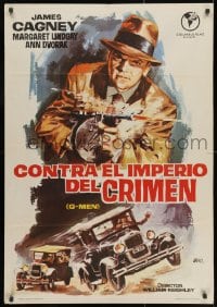3f075 G-MEN Spanish R1965 great different Jano art of James Cagney with Tommy gun!