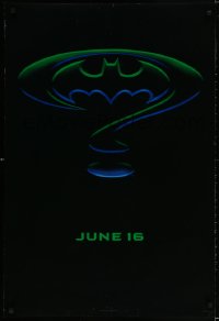 3g636 BATMAN FOREVER teaser DS 1sh 1995 Kilmer, Kidman, cool question mark & bat symbol design!