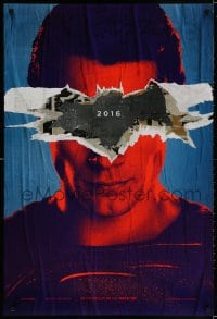 3g637 BATMAN V SUPERMAN teaser DS 1sh 2016 close up of Henry Cavill in title role under symbol!