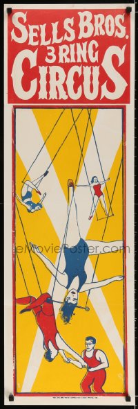 3g006 SELLS BROS 3 RING CIRCUS 14x42 circus poster 1960s cool trapeze act artwork!