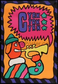 3g253 CYRK 26x38 Polish commercial poster 1980 colorful Jan Mlodozeniec art of clown with trumpet!