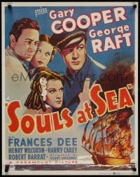 3g297 SOULS AT SEA 22x28 commercial poster 1980s sailors Gary Cooper & George Raft, Frances Dee!