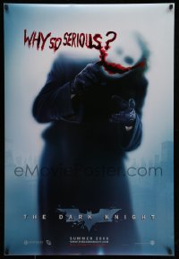 3g686 DARK KNIGHT teaser DS 1sh 2008 great image of Heath Ledger as the Joker, why so serious?