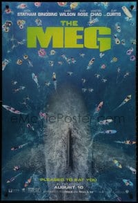 3g831 MEG teaser DS 1sh 2018 image of giant megalodon and terrified swimmers, pleased to eat you!