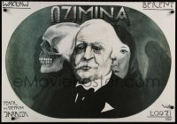 3g372 OZIMINA stage play Polish 23x33 1983 wild, different close-up art of man with skull and woman!
