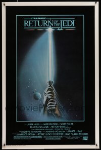 3g876 RETURN OF THE JEDI 1sh 1983 George Lucas, art of hands holding lightsaber by Tim Reamer!