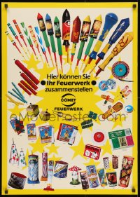 3g129 COMET FEUERWERK 24x33 German advertising poster 1980s many different types of fireworks!