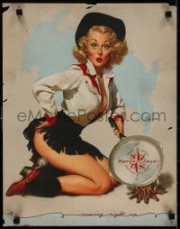 3g486 GIL ELVGREN 16x21 special poster 1950 pin-up, sexy cowgirl holding Motor Cargo frying pan!