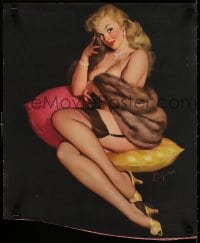 3g485 GIL ELVGREN 16x20 special poster 1950 pin-up, naked woman in fur sitting on yellow pillow!
