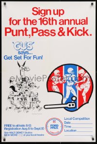 3g490 GUS 24x36 special poster 1976 Walt Disney, art of football playing mule, punt, pass & kick!