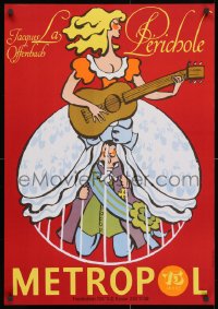3g373 PERICHOLE 23x32 East German stage poster 1973 art of a man hiding under woman playing guitar!