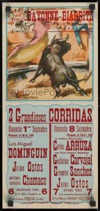 3g539 PLAZA DE TOROS BAYONNE-BIARRITZ 9x20 Spanish special poster 1957 Santos Saavedra art!