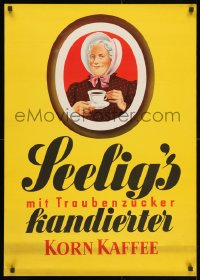 3g144 SEELIG'S KANDIERTER KORN KAFFEE 24x33 German advertising poster 1950s Walter Muller, yellow!