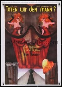 3g396 TOTEN WIR DEN MANN 23x32 Russian stage poster 1980s wicked women in red dresses!