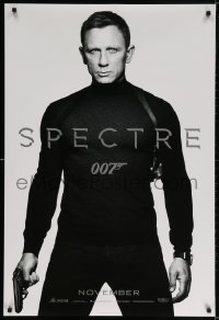 3g909 SPECTRE teaser DS 1sh 2015 cool image of Daniel Craig in black as James Bond 007 with gun!