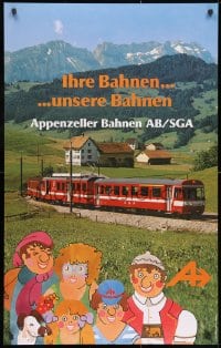 3g039 APPENZELL RAILWAYS 25x40 Swiss travel poster 1970s train & mountains with art by Luginbuhl!