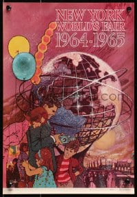 3g042 NEW YORK WORLD'S FAIR 11x16 travel poster 1961 cool Bob Peak art of family & Unisphere!