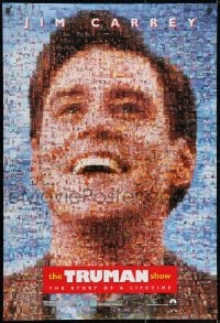 3g958 TRUMAN SHOW teaser DS 1sh 1998 really cool mosaic art of Jim Carrey, Peter Weir