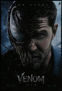 3g966 VENOM int'l French language teaser DS 1sh 2018 Marvel, great image of Tom Hardy in the title role transforming!