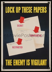 3g028 LOCK UP THESE PAPERS 14x20 WWII war poster 1943 protect secrets, the enemy is vigilant!